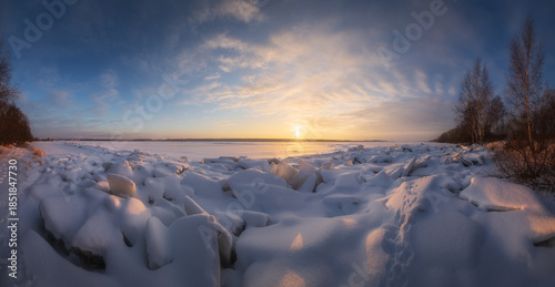 Photos Winter panoramic landscape with Volga river in Kostroma, Russia.