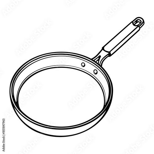 Black outline frying pan without background.