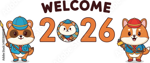 Cute cartoon hamsters celebrating 2026 with welcome message