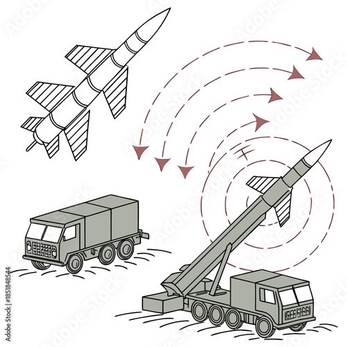 Strategic missile defense system with truck launcher and missile in flight