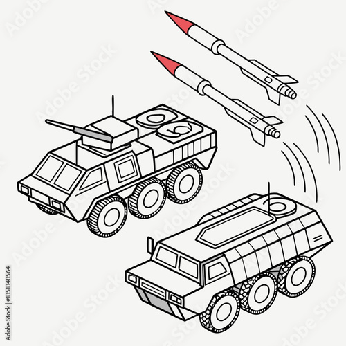 Futuristic missile intercept vehicles launching red tipped missiles