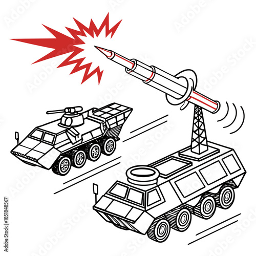 Futuristic missile intercepting armored vehicle military vehicle