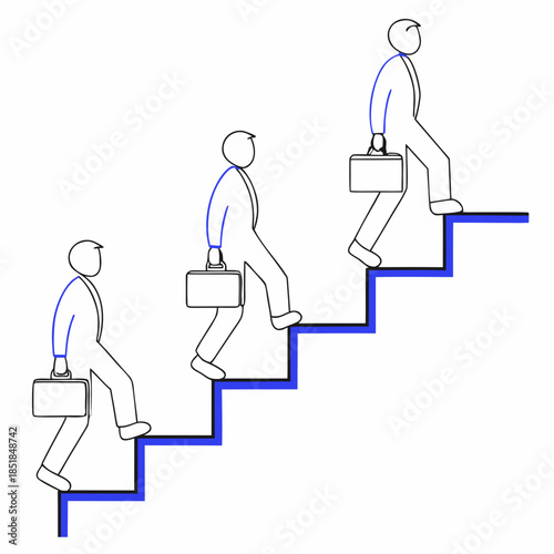 businessmen climbing stairs, blue outline, white background clip art preview