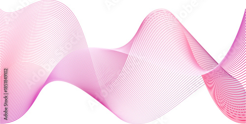 Dotted pink magenta wind waves. Abstract curved line vector background. Breast cancer tech wallpaper. Curved purple swirls and lattice liquid flow. Audio signal frequency.