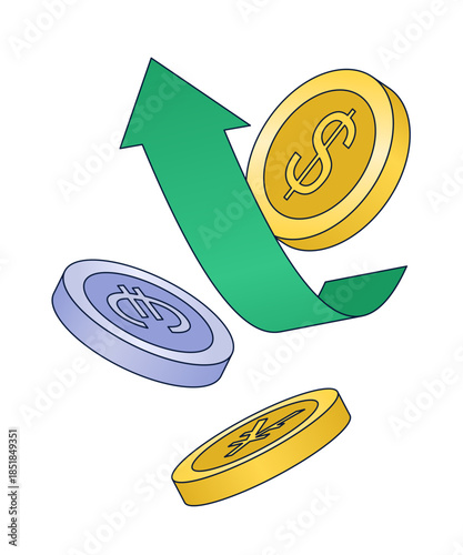 Coins with up arrow, Financial growth