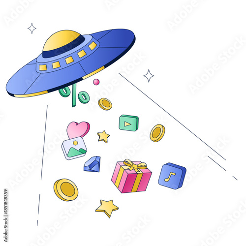 UFO dropping discounts and bonuses, Special offer or loyalty program