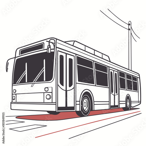 Modern electric bus traveling on city street