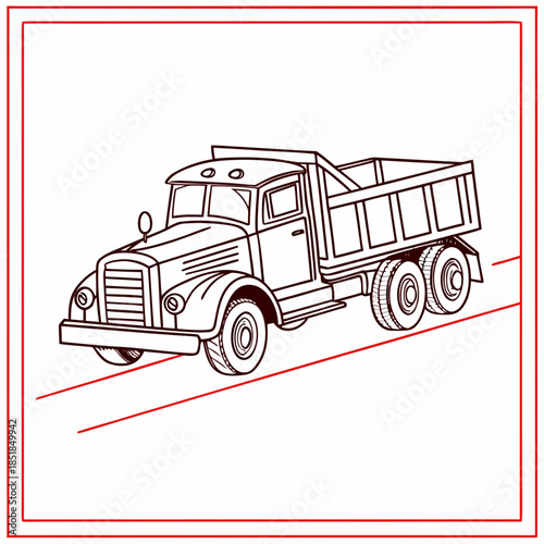 Vintage dump truck on road