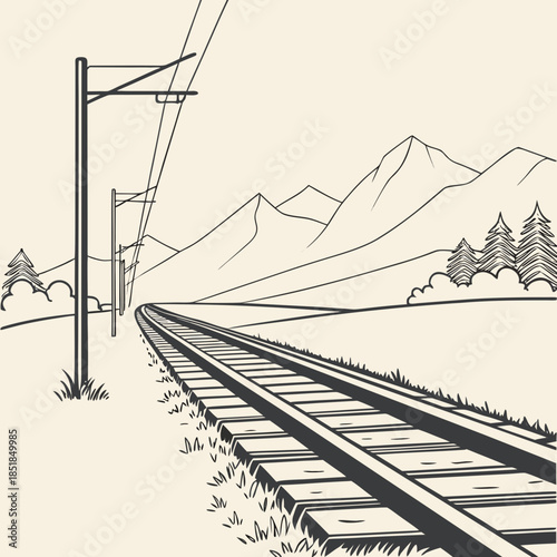 Railroad tracks in mountainous landscape