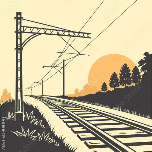 Sunset over railroad tracks