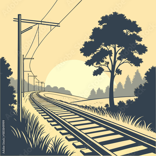 Serene railway track at sunset