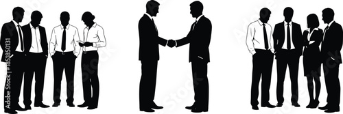 Business professionals silhouettes shaking hands isolated on white background representing corporate agreement teamwork partnership leadership trust concept