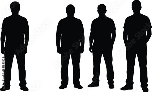 Casual men silhouettes standing isolated on white background representing everyday lifestyle anonymity diversity modern society concept illustration minimal