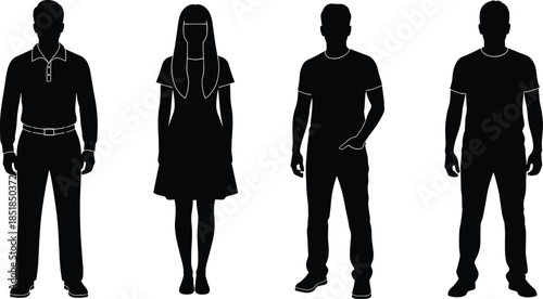 Casual people silhouettes standing isolated on white background representing everyday individuals diversity lifestyle fashion modern society concept
