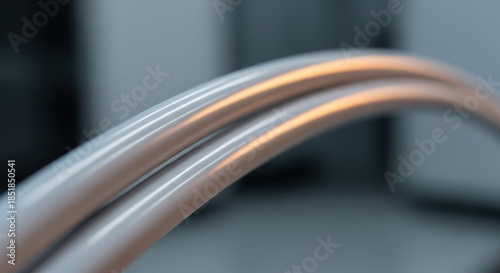 Close-Up View of Two Sleek Metal Tubes with Soft Glare in Industrial Background