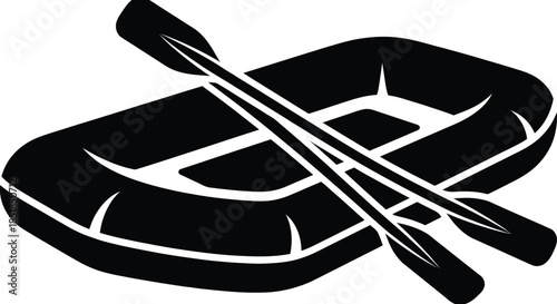  Inflatable Raft Silhouette Vector Illustration with Paddles Isolated on White Background