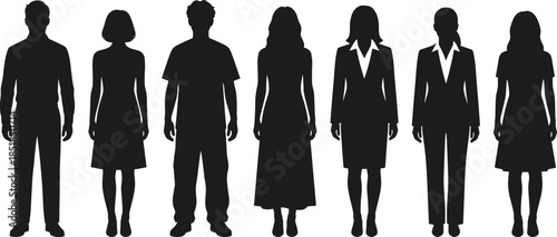 Diverse people silhouettes standing isolated on white background representing everyday lifestyle fashion generations individuality modern society concept