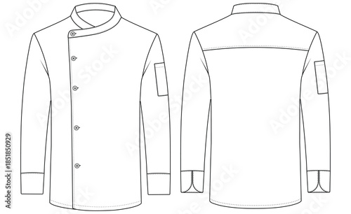 Professional Chef Coat Line Art Vector Illustration Front and Back View