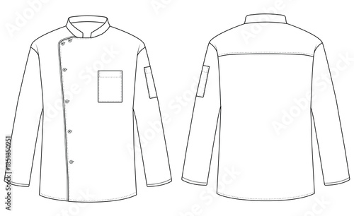 Professional Chef Coat Line Art Vector Illustration Front and Back View