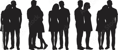 Romantic couple silhouettes standing together isolated on white background representing love relationship intimacy connection trust modern romance concept