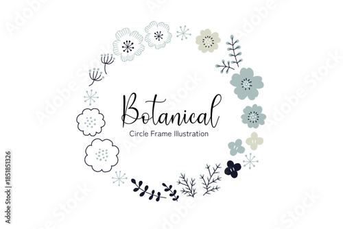 Vector illustration of a simple Scandinavian-style botanical frame in blue tones