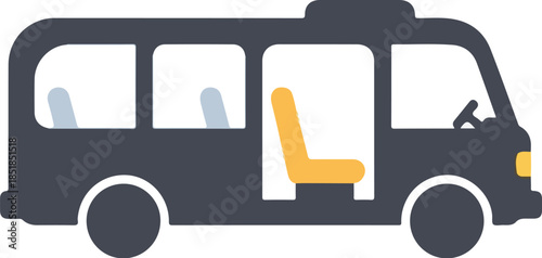 Vector graphic of a dark grey bus with one yellow seat facing right on a plain white background.