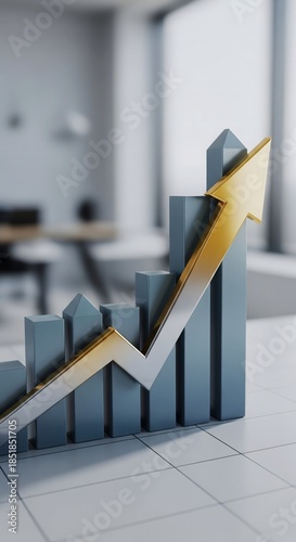 Business Graph Chart with Upward Arrow Showing Financial Growth, Market Performance, Profit Analysis and Corporate Success