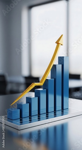 Business Graph Chart with Upward Arrow Showing Financial Growth, Market Performance, Profit Analysis and Corporate Success