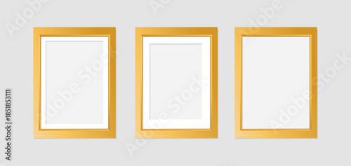Realistic Gold Photo Frame collection isolated on white background. Realistic rectangle frames mockup for kid, family or memories. Scrapbook concept, poster,, galleries, interior decor, and branding. 