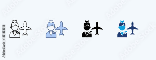 Cabin Crew Multiple Icon Illustration Vector
