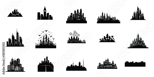 Diverse Urban Cityscape Silhouette Vector Icons