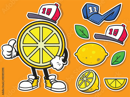 Funny Lemon Fruit Mascot Character Wearing Baseball Cap Vector