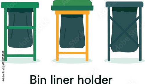 Three different styles of green bin liner holders