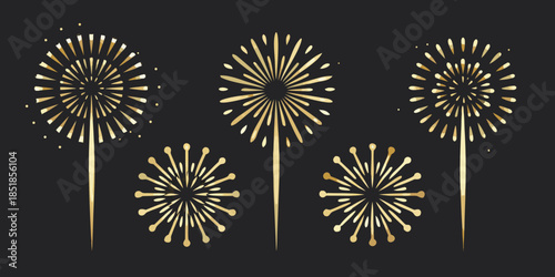 Golden fireworks display an elegant and celebratory illustration on a dark background
