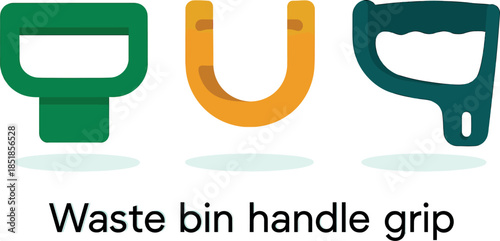 Waste bin handle grip icons set for recycling and trash