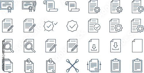 Minimalist Line Icons Set for Documentation, Paperwork, Business Contracts, File Management, and Legal Agreement Concepts and Services