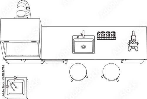 An overhead view of a sterile, modern laboratory featuring advanced equipment and supplies, showcasing the precision and innovation of scientific research.