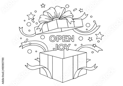 Open Joy Coloring Book A Festive Gift Illustration for Holiday Season Fun and Creative Expression