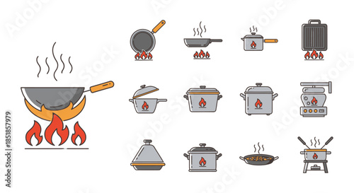 Collection of Cooking Pots and Pans Icons.