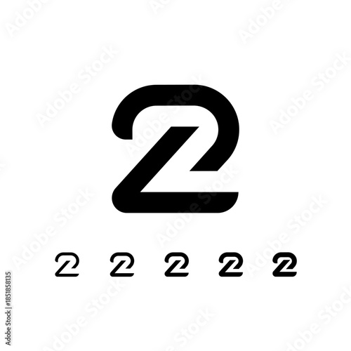 Number 2, digital numeral two, including set of five different cyber numbers, vector illustration 10EPS