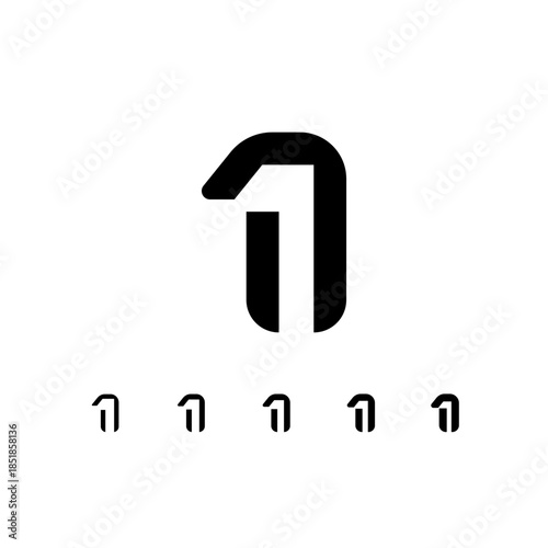 Number 1, digital numeral one, including set of five different cyber numbers, vector illustration 10EPS