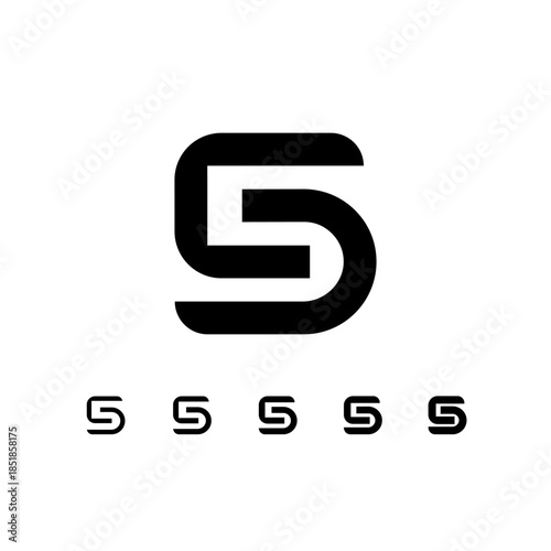 Number 5, digital numeral five, including set of five different cyber numbers, vector illustration 10EPS