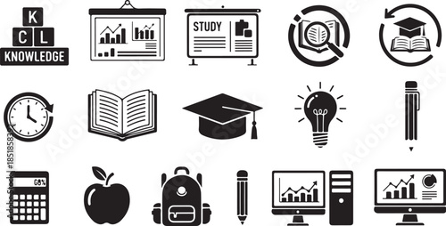 Education and learning icon set design elements