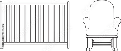 An illustrated view of an infant's sanctuary, a cozy nursery, depicting a crib and rocking chair.