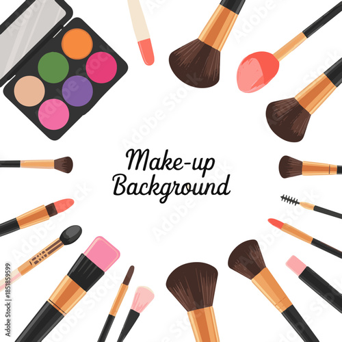 Isolated a make-up background with space for your text and cosmetic tools from top view vector art with white background