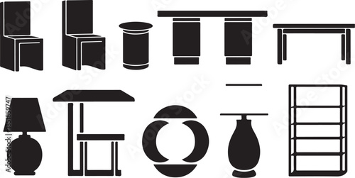 Black silhouette icons of home furniture elements