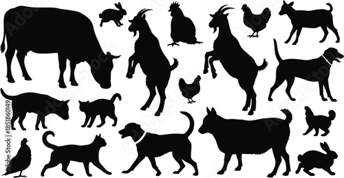 Collection of various dog breeds and sizes in black silhouette