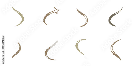 A collection of curved brown shapes against a stark black background