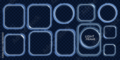 Collection of various silver frames with rounded and rectangular shapes on transparent background