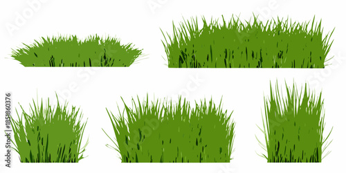 Collection of vibrant green grass patches isolated on a white background